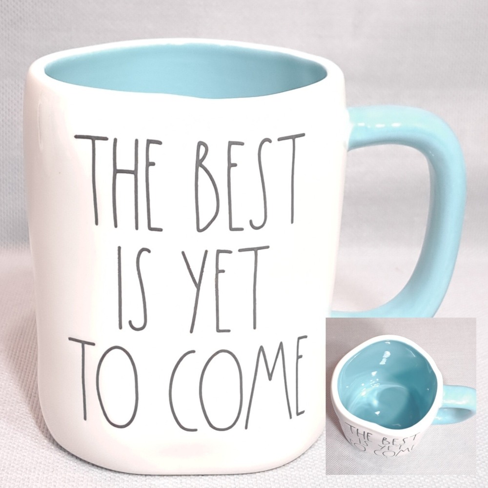 Rae Dunn "The Best Is Yet to Come" Coffee Cup Mug White/Baby Blue Interior